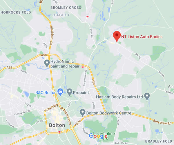 map of liston autobodies location in harwood bolton